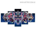 Tiger Beast Curved Lines Modern 5 Piece Split Geometric Animal Art Image Canvas Print for Room Wall Trimming