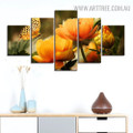 Beautiful Daffodils Butterfly Floral Modern 5 Piece Over Size Artwork Animal Image Canvas Print for Room Wall Decoration