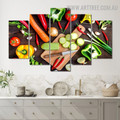 Verdure Chopper Board Knife Food 5 Piece Multi Panel Modern Floral Image Canvas Art Print for Room Wall Assortment