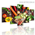 Verdure Chopper Board Vegetables Food Modern 5 Piece Split Painting Image Canvas Print for Room Wall Adornment