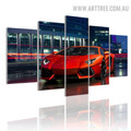 Lamborghini Racing Car Building Landscape Modern 5 Piece Large Size Artwork Image Canvas Print for Room Wall Garnish