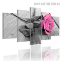 Pink Rosebush Modern 5 Piece Multi Panel Photo Canvas Floral Painting Print for Room Wall Moulding
