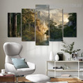 Arbor Deer Mountain Landscape Modern 5 Piece Split Animal Art Image Canvas Print for Room Wall Trimming