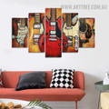 Hued Guitars Spots Modern 5 Piece Abstract Size Over Art Image Canvas Print For Room Wall Finery