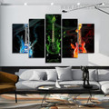 Flaming Guitars Water Modern 5 Piece Abstract Size Over Art Image Canvas Print for Room Wall Finery