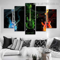 Flaming Guitars Leaves Modern Abstract 5 Piece Multi Panel Image Canvas Painting Print For Room Wall Getup