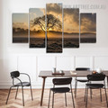 Sunset Firmament Sky Modern Landscape 5 Piece 0ver Size S Artwork Image Canvas Print for Room Wall Disposition