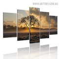 Sunset Firmament Trees Landscape Modern 5 Piece Large Canvas Wall Art Image Canvas Print for Room Illumination