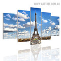 Eiffel Tower Land Buildings Modern 5 Piece Multi Panel Image Canvas Landscape Painting Print for Room Wall Drape