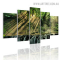 Scenic Waterfall Land Naturescape Modern 5 Multi Panel Image Canvas Painting Print for Room Wall Adornment