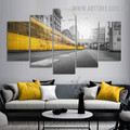 Train Beside Edifice Abstract Modern 5 Multi Panel Landscape Artwork Image Canvas Print for Room Wall Illumination