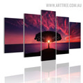 Silhouette Water Tree Sky Modern 5 Piece Large Size Landscape Artwork Image Canvas Print for Room Wall Onlay