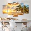 Ocean Tropical Sapling Sand Modern Landscape 5 Piece Split Painting Image Canvas Print for Room Wall Garniture