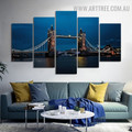 Tower Bridge London Night Sky Modern 5 Piece Multi Panel Image Canvas Landscape Painting Print for Room Wall Garnish