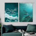 Ocean Turquoise Stone Waves Modern Pic Naturescape Stretched Artwork 2 Piece Canvas Print for Room Wall Tracery