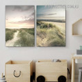 Thatch Field Way Road 2 Multi Panel Stretched Landscape Modern Painting Picture Canvas Print for Room Wall Décor