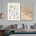 Herbs & Wildflowers Leaves Naturescape Framed 2 Panel Floral Wall Art Modern Pic Canvas Print for Room Onlay