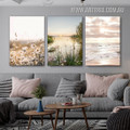 Beach Rappels Water Seascape Painting Pic Floral Landscape Framed 3 Piece Canvas Print for Room Wall Flourish