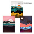 Mountainside Sol Clouds Landscape Modern Painting Photo Abstract Stretched 3 Piece Canvas Print for Room Wall Décor