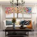 Calico Tree Botanical Modern Heavy Texture Framed 3 Piece Split Oil Paintings Set For Room Drape