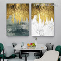Gold Smirch Effect Spots Abstract Wall Art Photo Modern 2 Piece Stretched Canvas Print for Room Disposition