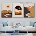 Hillock Land Way Sun Landscape 3 Piece Framed Scandinavian Modern Artwork Photo Canvas Print for Room Wall Garnish