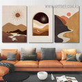 Hillock Land Way Sun Landscape Scandinavian Modern Painting Image 3 Piece Framed Wall Art Canvas Prints Set For Home Decor