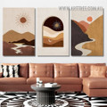 Hillock Land Way Sun Landscape Scandinavian Modern Painting Photo 3 Piece Framed Canvas Wall Art Prints For DIY Room Décor