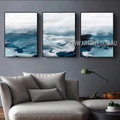 Bluish Artwork Abstract Modern Painting Framed 3 Piece Canvas Wall Art Set For Room Garnish