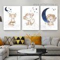 Cute Lemur Toy Lion Scandinavian Animal Stretched Minimalist Wall Art Photo 3 Piece Canvas Print for Room Outfit