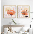 Dapple Poppies Floral Vintage 2 Piece Multi Panel Oil Paintings Set For Room Tracery