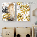 Palm Leafage Marble Modern Framed 2 Panel Artwork Pic Abstract Canvas Print for Room Wall Finery