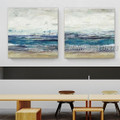 Sea Beach Artwork Landscape Vintage Framed 2 Piece Multi Panel Painting For Room Drape