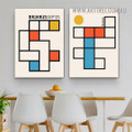 Motley Lozenges Squares Geometric 2 Panel Typography Framed Art Vintage Pic Canvas Print for Room Wall Drape