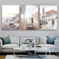 Santorini Visiting Place Ocean Stretched Landscape Modern Art Image 3 Piece Canvas Print for Room Wall Finery