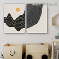 Roundly Smudge Lineament Spots Geometrical Minimalist Modern Framed Painting Picture 2 Panel Canvas Print for Room Wall Finery