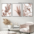 Hummingbird Sapling Grass Scandinavian 3 Piece Framed Floral Painting Photograph Canvas Print for Room Wall Trimming