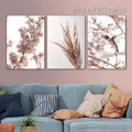 Hummingbird Sapling Branches Floral Artwork Scandinavian 3 Piece Photograph Framed Canvas Print For Room Wall Adornment