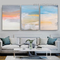 Coloured Patch Scandinavian Abstract Artwork Picture Watercolour 3  Multi Panel Stretched Canvas Print For Room Wall Ornament