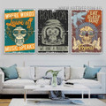 Monkey Astronaut Skeleton Hairs Typography Vintage Animal Stretched  Wall Art Photo 3 Piece Canvas Print for Room Outfit