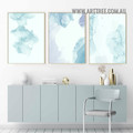 Light Blue Liquid Ink Abstract Modern Painting Picture 3 Piece Canvas Print for Room Wall Drape