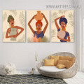 African Females Earring Stretched Abstract Artwork Image 3 Piece Scandinavian Canvas Print Figure for Room Wall Trimming
