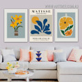 Hued Bloom Leaflets Sun 3 Panel Abstract Framed Art Floral Modern Pic Typography Canvas Print for Room Wall Drape