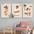 Human Being Youngling Leaves 3 Piece Minimalist Scandinavian Framed Wall Art Figure Photograph Canvas Print for Room Trimming