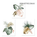 Colorful Areca Palm Leaves Nordic Botanical Painting Picture 3 Piece Abstract Wall Art Prints for Room Décor