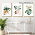 Colorful Areca Palm Leaves Nordic Botanical Painting Picture 3 Piece Abstract Wall Art Prints for Room Getup