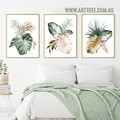 Colorful Areca Palm Leaves Nordic Botanical Painting Picture 3 Piece Abstract Wall Art Prints for Room Illumination