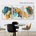 Particoloured Ginkgo Leaflets Leaves Nordic Wall Artwork Abstract Picture 3 Panel Modern Framed Canvas Print for Room Garnish