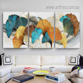 Particoloured Ginkgo Leaflets Abstract Modern Art Painting Picture Botanical Art Stretched Framed Painting Picture 3 Panel Canvas Prints For Room Finery