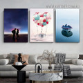 Loving Couple Way Boat Landscape Stretched Modern Artwork Figure Photograph 3 Panel Canvas Print for Room Wall Ornament
